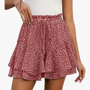 LOMMOJ RED OFF-WHITE FLORAL FLOWY WESTERN BOHO SKIRT SKORT SHORTS SZ SMALL NWT